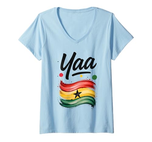 Damen Yaa Ghana Flagge Ghanaian Name Geburtstagsgeschenk T-Shirt mit V-Ausschnitt von Jaydu Ghanian Geburtstagsname Yaa