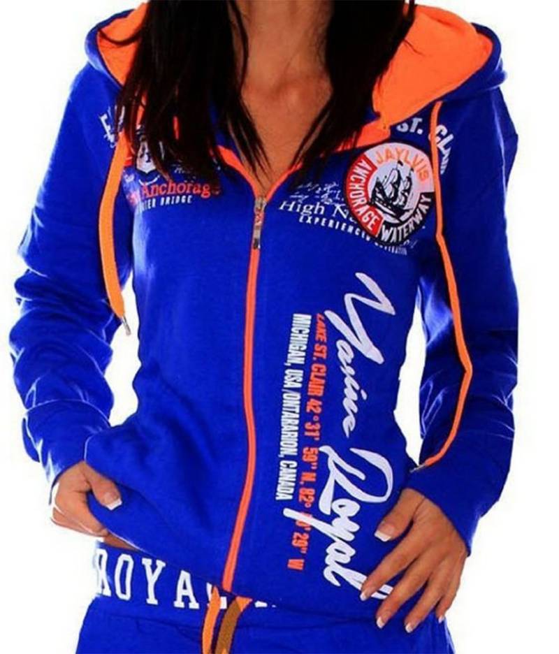 Jaylvis Collegejacke Damen Sweatjacke Sportjacke Joggingjacke mit lässiger Kapuze Marine Royal von Jaylvis