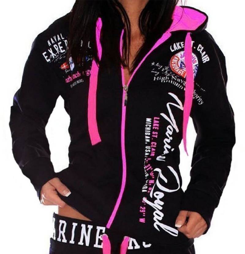 Jaylvis Collegejacke Damen Sweatjacke Sportjacke Joggingjacke mit lässiger Kapuze Marine Royal von Jaylvis