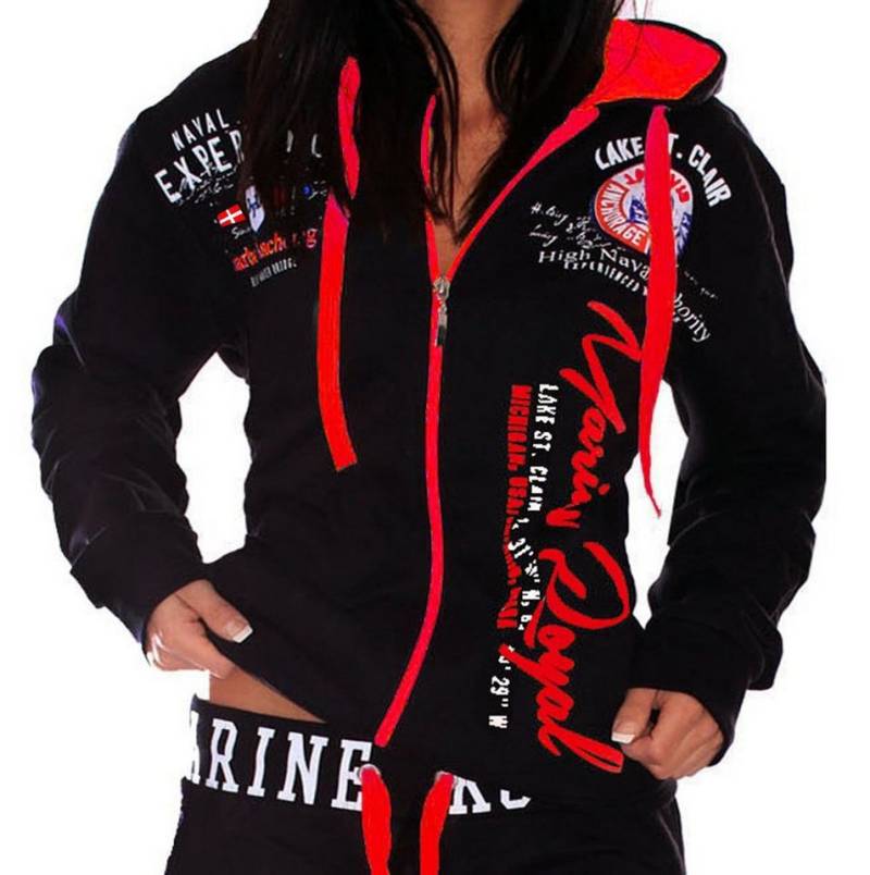 Jaylvis Collegejacke Damen Sweatjacke Sportjacke Joggingjacke mit lässiger Kapuze Marine Royal von Jaylvis