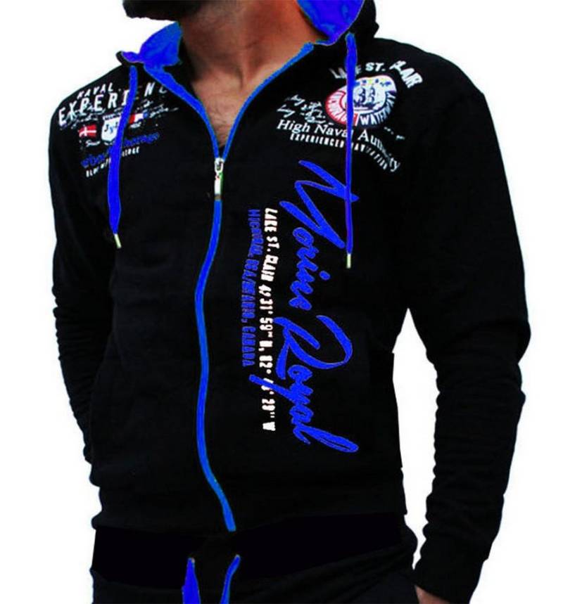 Jaylvis Collegejacke Herren Sweatjacke Sportjacke Joggingjacke mit lässiger Kapuze Marine Royal von Jaylvis