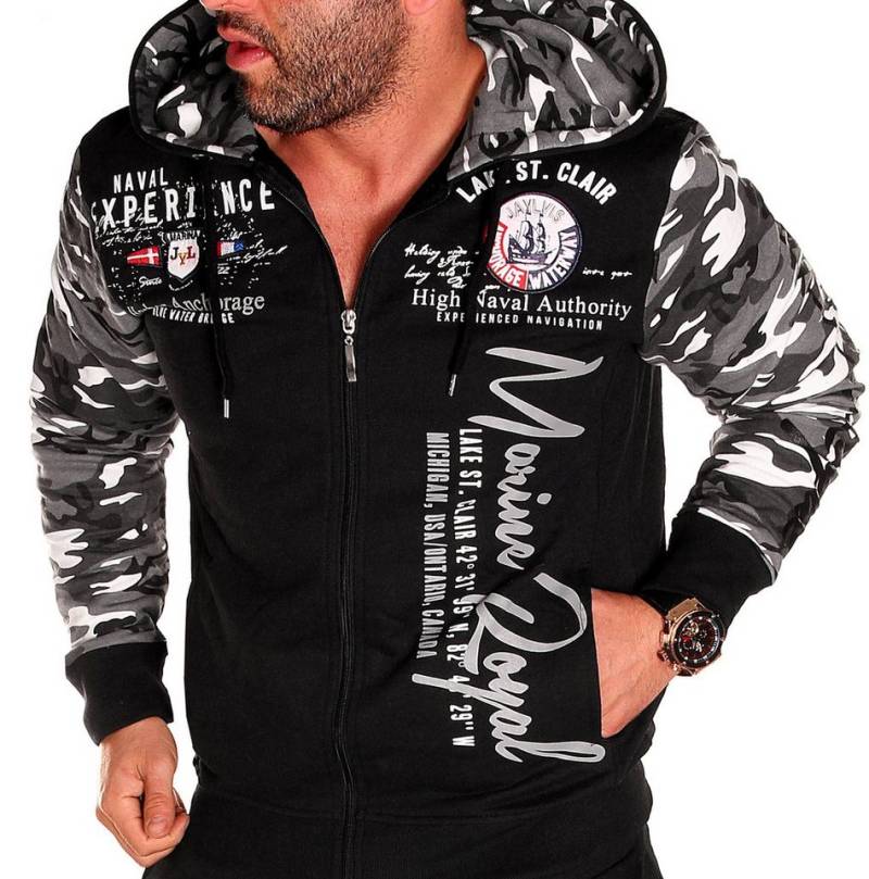 Jaylvis Collegejacke Herren Sweatjacke Sportjacke Joggingjacke mit lässiger Kapuze Marine Royal von Jaylvis