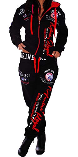 Jaylvis Damen Frauen Trainingsanzug Jogginganzug Sportanzug Streetwear Jogger Hausanzug A.2074 (schwarz-Rot 4XL von Jaylvis