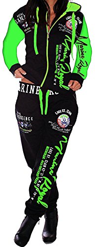 Jaylvis Damen Jogginganzug Training Sportanzug 2tlg Set Fitness ARMS A.2254 (36, Schwarz-Grün) von Jaylvis