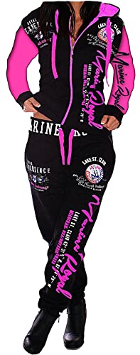 Jaylvis Damen Jogginganzug Training Sportanzug 2tlg Set Fitness ARMS A.2254 (38, Schwarz-Pink) von Jaylvis