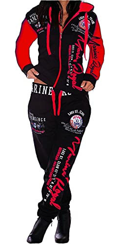 Jaylvis Damen Jogginganzug Training Sportanzug 2tlg Set Fitness ARMS A.2254 (52, Schwarz-Rot) von Jaylvis