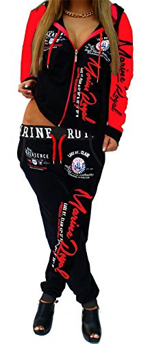 Jaylvis Damen Jogginganzug Trainingsanzug Hose + Jacke 2tlg Set Fitness ARMS A.2254 Schwarz-Rot XL 44 von Jaylvis