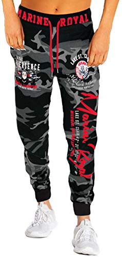 Jaylvis Damen Jogginghose Sporthose Armee Army Training Fitness Sweatpants Marine Royal H.512 (52, Camouflage/Dunkel-Rot) von Jaylvis