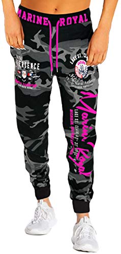 Jaylvis Damen Jogginghose Sporthose Hose Training Fitness Camouflage Sweatpants Marine Royal H.512 (40, Camouflage/Dunkel-pink) von Jaylvis