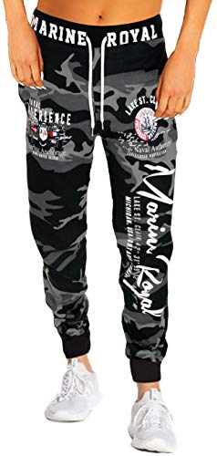 Jaylvis Damen Jogginghose Sporthose Hose Training Fitness Sweatpants Marine Royal H.512 (56, Camouflage/Dunkel-Weiß) von Jaylvis