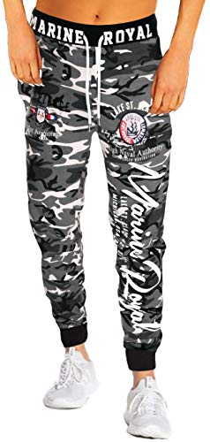 Jaylvis Damen Jogginghose Training Fitness Sweatpants Marine Royal H.512 (Camouflage/Hell-Weiß M (40) von Jaylvis
