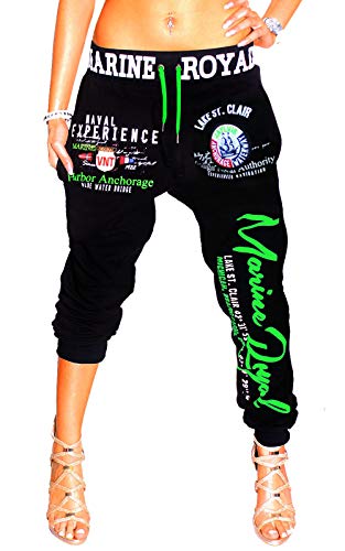 Jaylvis Damen Jogginghose Traininghose Hose Baumwolle Sweatpants Fitness Training Marine Royal H.512 (Schwarz-Grün, L (42)) von Jaylvis