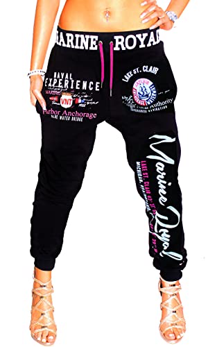 Jaylvis Damen Jogginghose Traininghose Hose Baumwolle Sweatpants Fitness Training Marine Royal H.512 (Schwarz-Weiß-Pink, XL (44) von Jaylvis