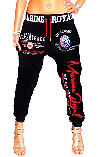 Jaylvis Damen Jogginghose Traininghose Hose Baumwolle Sweatpants Fitness Training Marine Royal H.512 Schwarz-Rot, 4XL 52 von Jaylvis