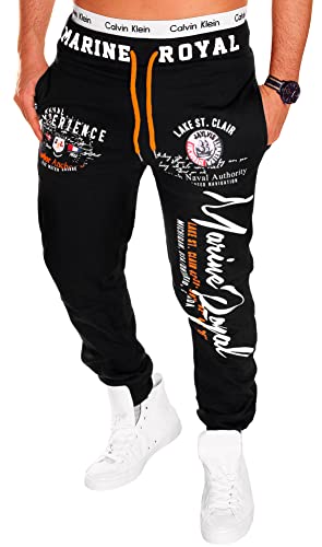 Jaylvis Herren Jogginghose lang Baumwolle Sweatpants Sport Fitness Marine Royal H. 512 Schwarz-Weiß XL von Jaylvis