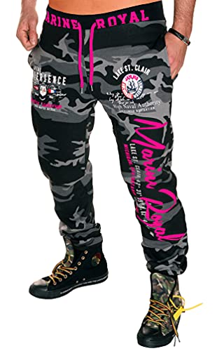 Jaylvis Herren Jogginghose lang Baumwolle Sweatpants H.512 4XL, Camou/Dunkel-pink von Jaylvis