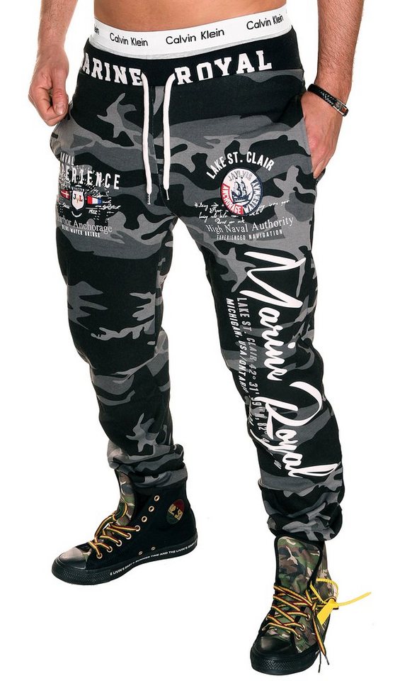 Jaylvis Jogginghose Herren Trainingshose Sport Hose Camouflage Uni Marine Royal Elastikbund mit Tunnelzug von Jaylvis