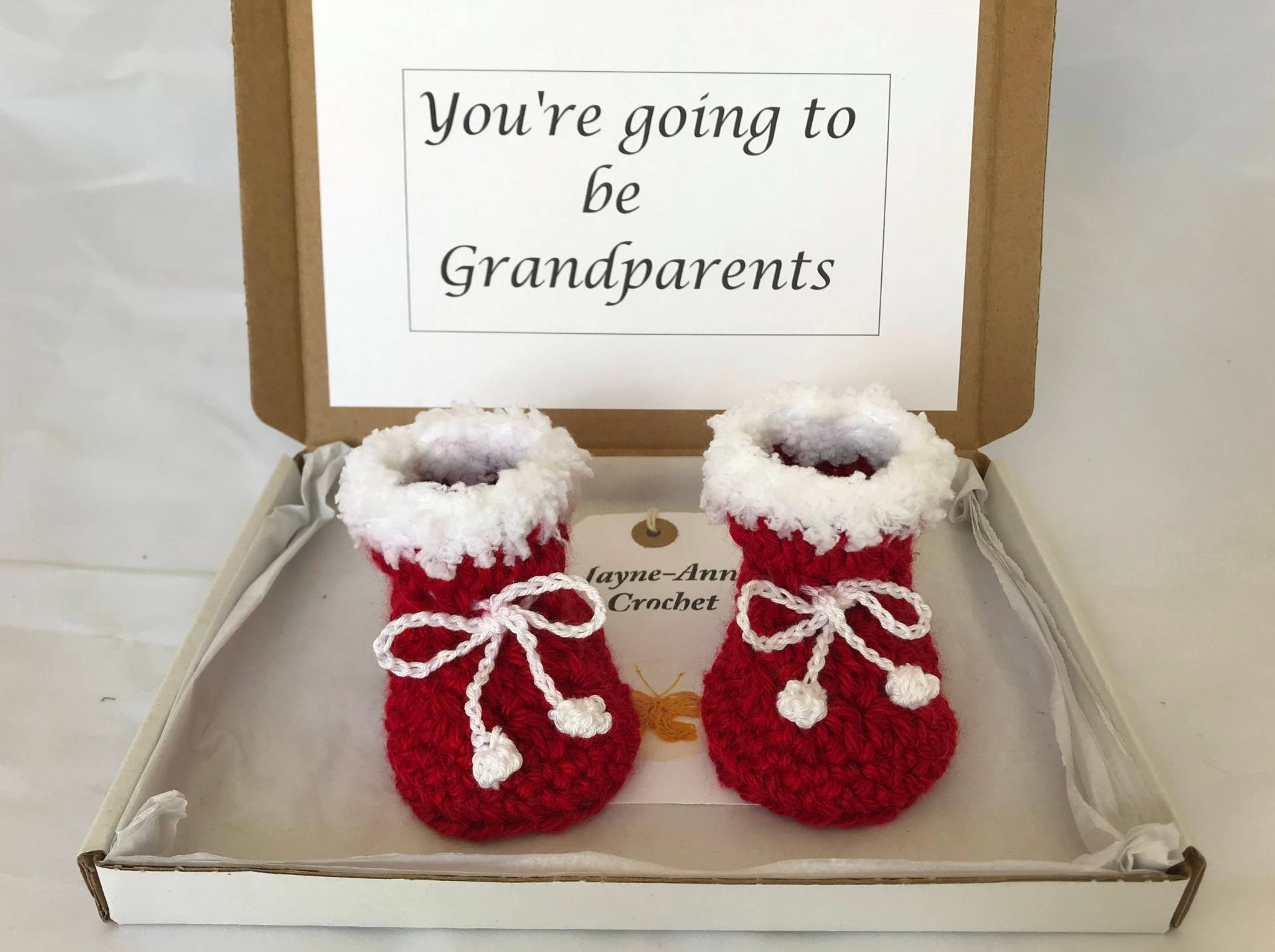 Schwangerschaft Enthüllen Häkeln Booties Weihnachtsgroßelternankündigung von Jayneanncrochet