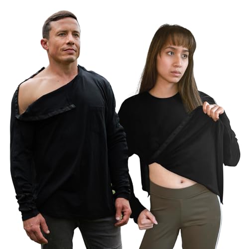 Hemden nach der Schulter für Damen/Herren, vollständig offenes Schnapp-Design, Erholungskleidung für gebrochene Arme, Rotatorenmanschette, Unisex-Passform, Schwarz, M von Jayour