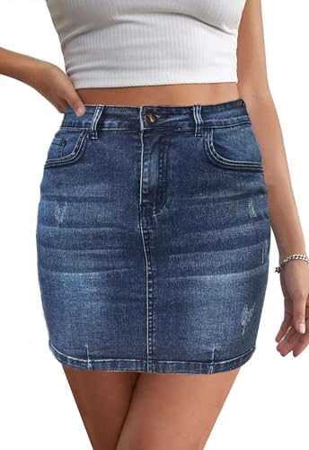Jayscreate Damen Jeansrock Sommerrock Minirock Enger Rock mit Tasche Hüftrock A-Linie Rock mit Taschensaum Rock mit Fransen,blau,XL von JayscreateEU