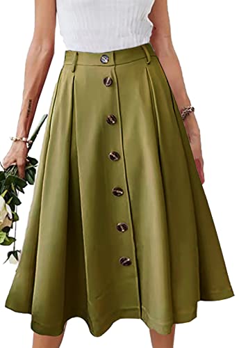 Jayscreate Sommerrock Damen Lang Hohe Taille Rock Knielang A Linie Damen Mit Taschen Herbst Rock mit Fransen,grün,S von JayscreateEU