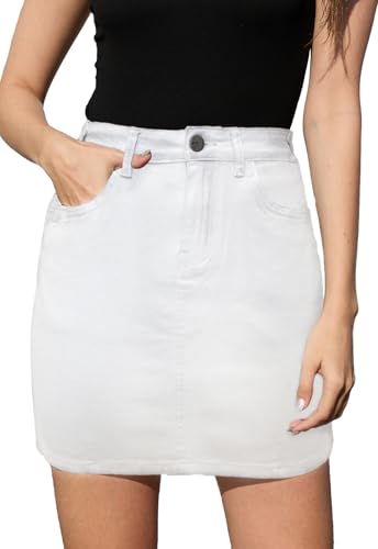 JayscreateEU Damen Jeansrock Sommer Minirock Eng Mit Tasche Hüft A-Linie Rock Mit Taschensaum Und Fransen, Weiß, S von JayscreateEU