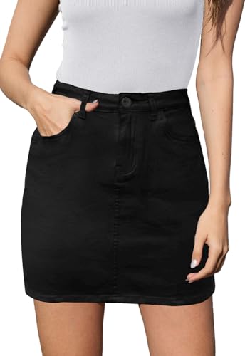JayscreateEU Damen Jeansrock Sommerrock Minirock Enger Rock mit Tasche A-Linie Rock mit Rock mit Fransen,schwarz,XXL von JayscreateEU