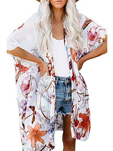 JayscreateEU Damen Kimono Cardigan Sommer Cover up Bikini Bluse Boho StrandCardigan Fledermausärmel Chiffon Strickjacke Strandkleidung von JayscreateEU