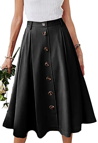 JayscreateEU Damen Midirock Lang Hohe Taille Knielang A-Linie Mit Taschen Sommer Mit Falten Maxirock Herbst Mit Fransen, Schwarz, L von JayscreateEU