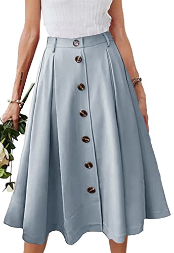 JayscreateEU Damen Midirock Lang Hohe Taille Knielang A-Linie Mit Taschen Sommer Mit Falten Maxirock Herbst Mit Fransen, Blau, XXL von JayscreateEU