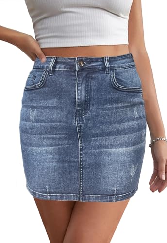 JayscreateEU Damen Sommerrock Jeansrock Enger Rock Minirock mit Tasche Hüftrock A-Linie Rock mit Taschensaum Rock mit Fransen,Hellblau,M von JayscreateEU