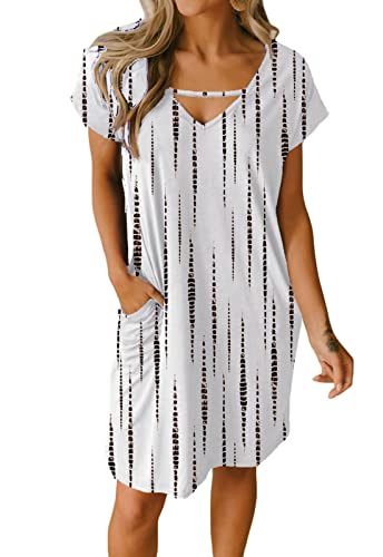 JayscreateEU Damenkleid Sommerkleid Tunikakleid T-Shirtkleid Knielanges Kleid A-Linie Kurzarm Kleid Freizeitkleid V-Ausschnitt Kleid mit Taschen Strandkleid Umstandskleid Casual Kleider，Schwarz，S von JayscreateEU