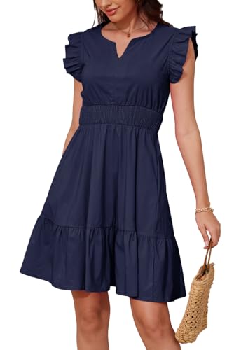 JayscreateEU Sommerkleid blusenkleid Elegantes Kleid Damen V-Ausschnitt Kurzarm mit Taschen Tunika Kleid a Linie wickelkleid Sun Dress for Women，Schwarz，XXL von JayscreateEU