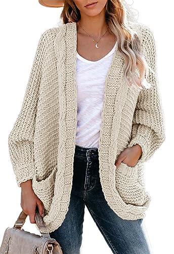 JayscreateEU Strickjacke Damen Cardigan Lange Open Front Sweater mit Tasche Grobstrickjacke Langarm Strickmantel Herbst Winter Oversize strickcardigan Casual Offen Pulllover High Stretchy von JayscreateEU