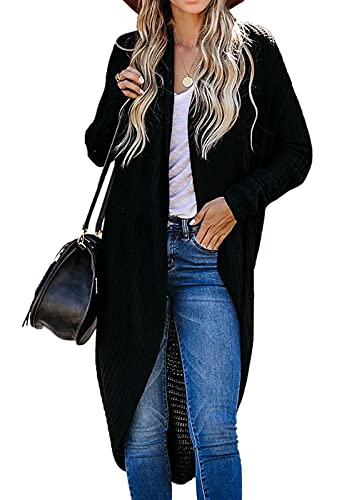 JayscreateEU Strickjacke Damen Grobstrick Strickmantel strickcardigan Lange Damen Herbst Winter Casual Open Front Sweater Elegant Offen Pulllover High Stretchy Grobstrickjacke Lange Ärmel，Schwarz，XL von JayscreateEU