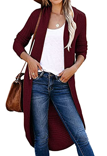 JayscreateEU Strickjacke Damen Grobstrick Strickmantel strickcardigan Lange Damen Herbst Winter Casual Open Front Sweater Elegant Offen Pulllover High Stretchy Grobstrickjacke Lange Ärmel，Rot，XXL von JayscreateEU