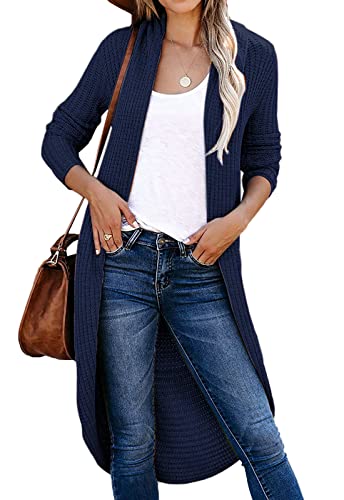 JayscreateEU Strickjacke Herbst Winter Damen Grobstrick Strickmantel strickcardigan Lange Damen Herbst Winter Casual Open Front Sweater Offen Pulllover High Stretchy Grobstrickjacke Lange Ärmel,Blau,M von JayscreateEU