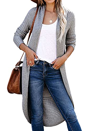 JayscreateEU Strickjacke Damen Grobstrick Strickmantel strickcardigan Lange Damen Herbst Winter Casual Open Front Sweater Elegant Offen Pulllover High Stretchy Grobstrickjacke Lange Ärmel，Grau，L von JayscreateEU