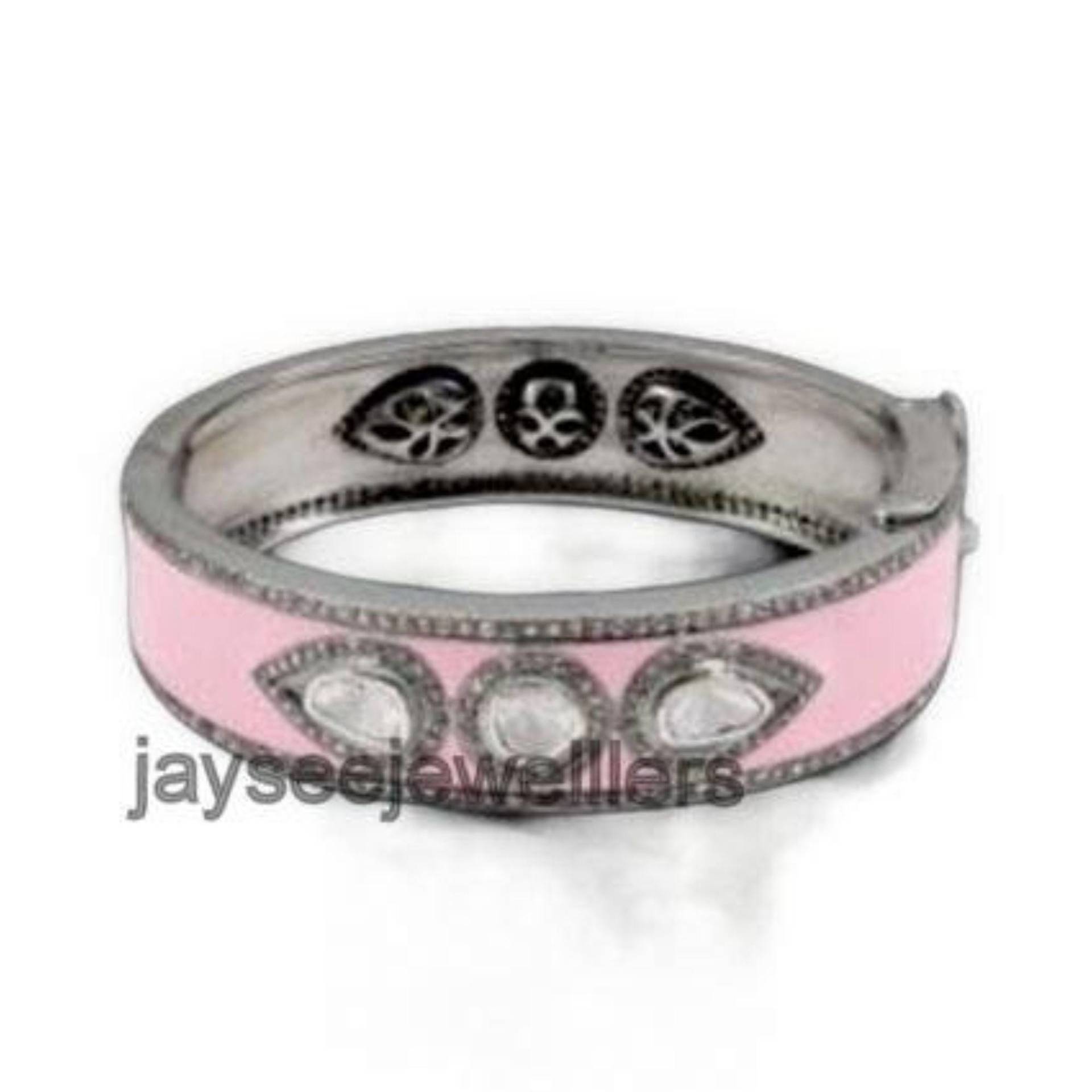 Emaille Armreif Polki Diamant 925 Sterling Silber Meenakari Schmuck 1 Stk Hand Fertigkeit Jahrestag Geschenk Für Sie, Im Angebot von Jayseejewellers