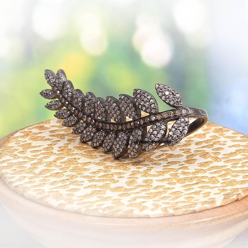 Handgemachte Blatt Kunst Ring 925 Sterling Silber Pave Diamant Ring von Jayseejewellers