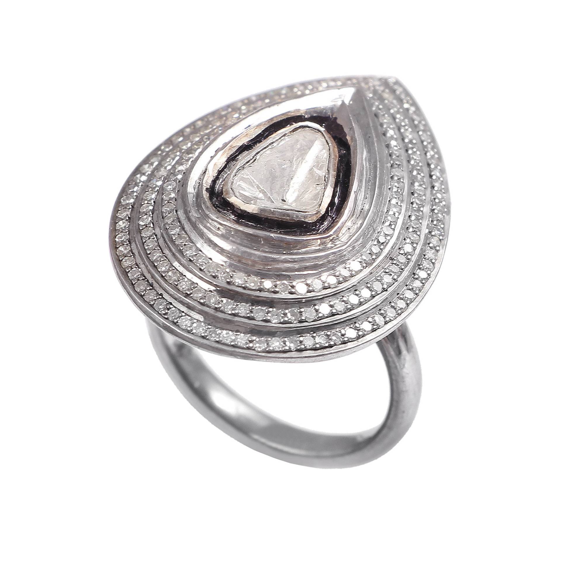 Handgemachte Polki Diamant Ring 925 Sterling Silber Schmuck von Jayseejewellers