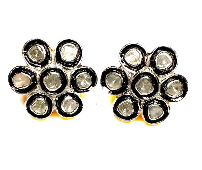 Handgemachte Rosenschliff Diamant Blumen Ohrringe Sterling Silber Ohrstecker von Jayseejewellers