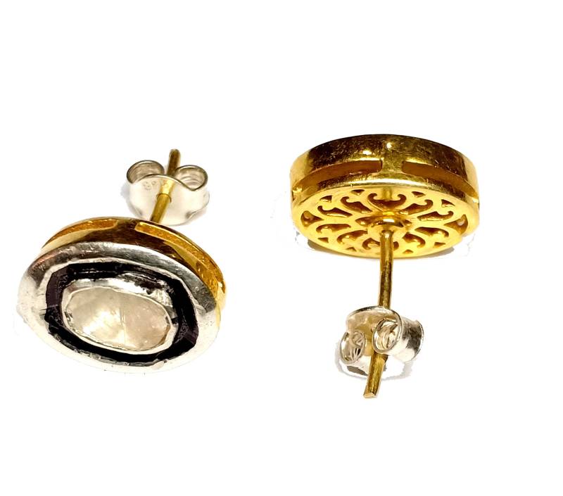 Handgemachte Rosenschliff Diamant Sterlingsilber Ohrringe von Jayseejewellers