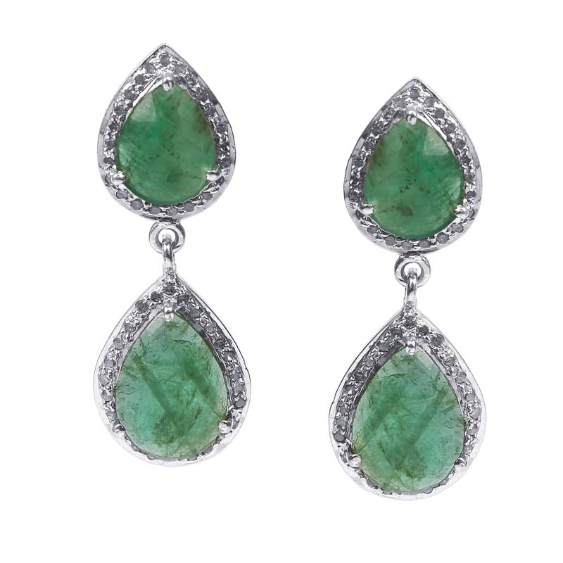 Handgemachte Victorian Smaragd Diamant Sterling Silber Ohrringe von Jayseejewellers