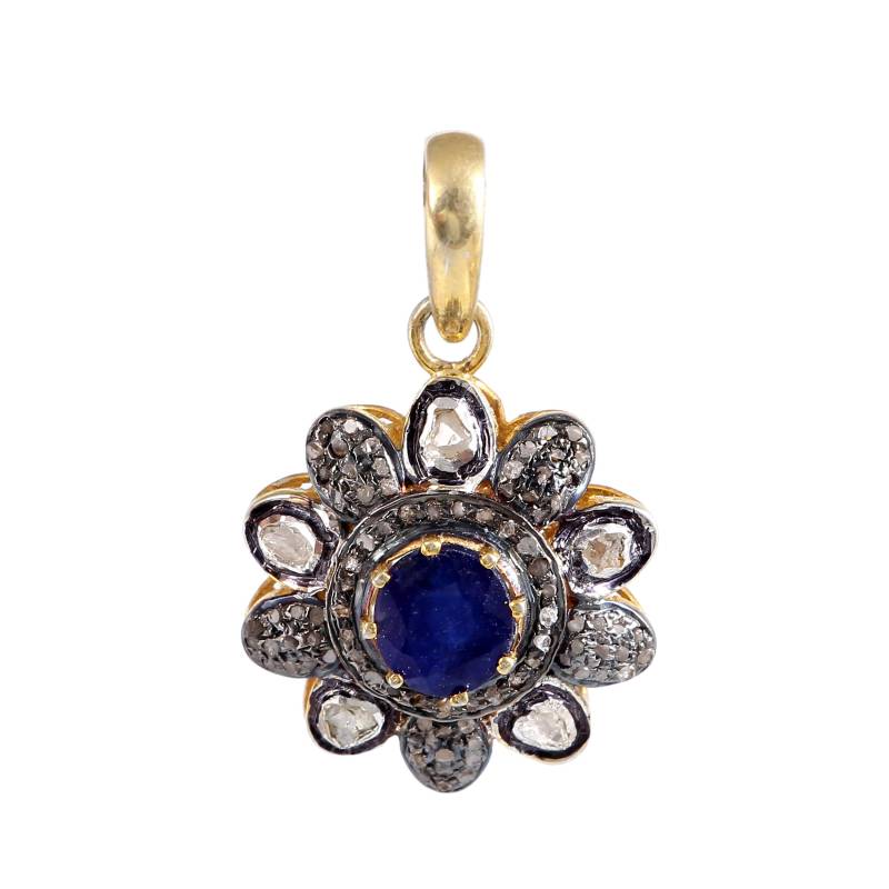 Handgemachte Victorian Style Saphir Anhänger Diamant 925 Sterling Silber von Jayseejewellers