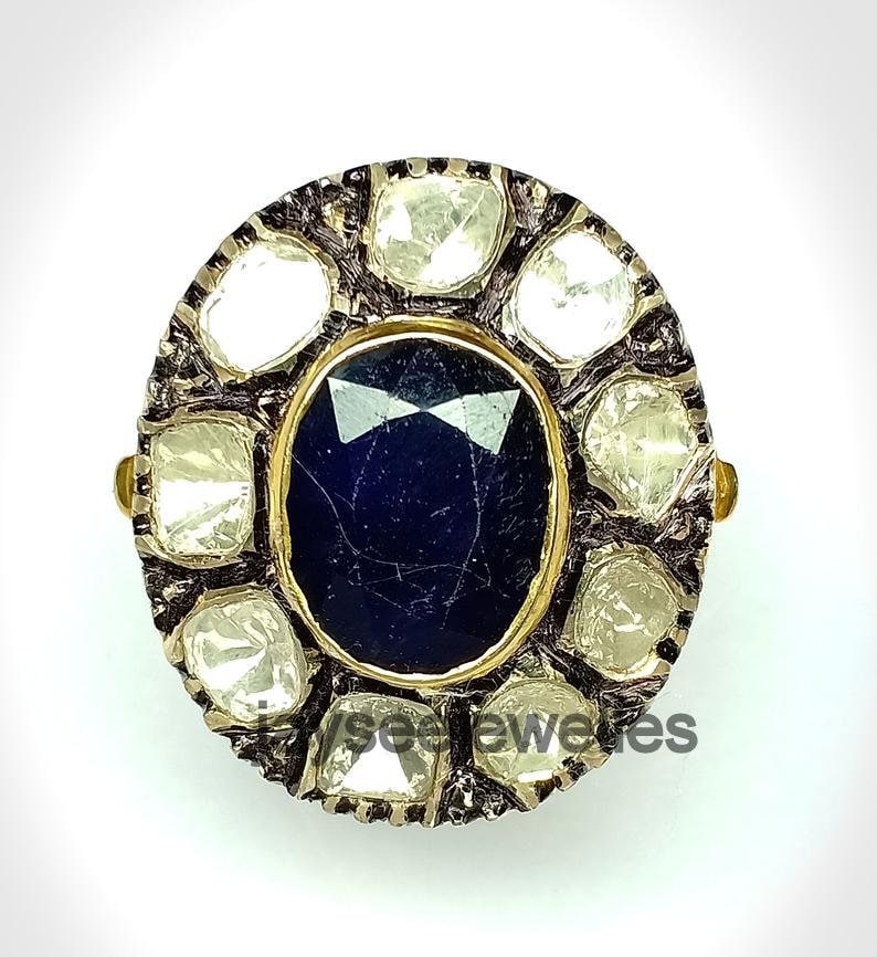 Handgemachte Sterling Silber Blau Saphir Diamant Ring von Jayseejewellers