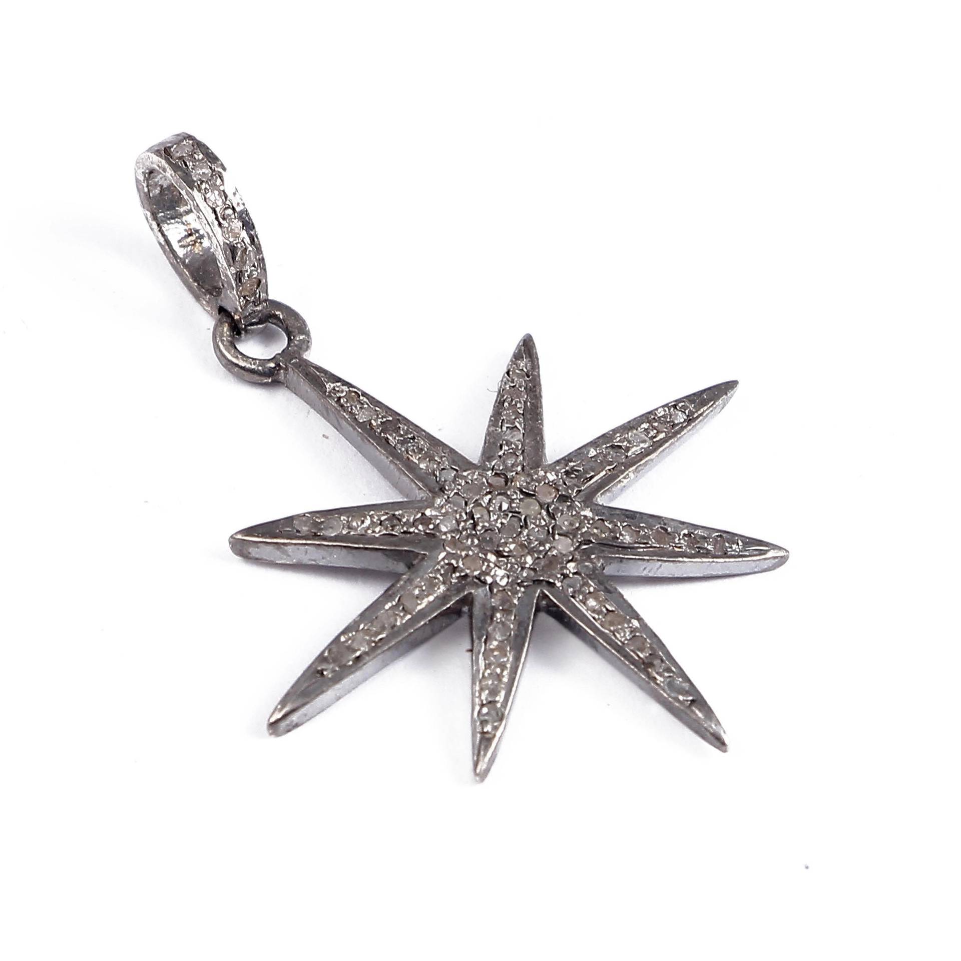 Pave Diamant Stern Anhänger Sterling Silber Vintage Design von Jayseejewellers