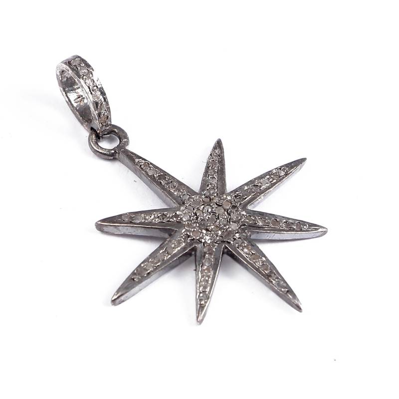 Pave Diamant Stern Anhänger Sterling Silber Vintage Design von Jayseejewellers