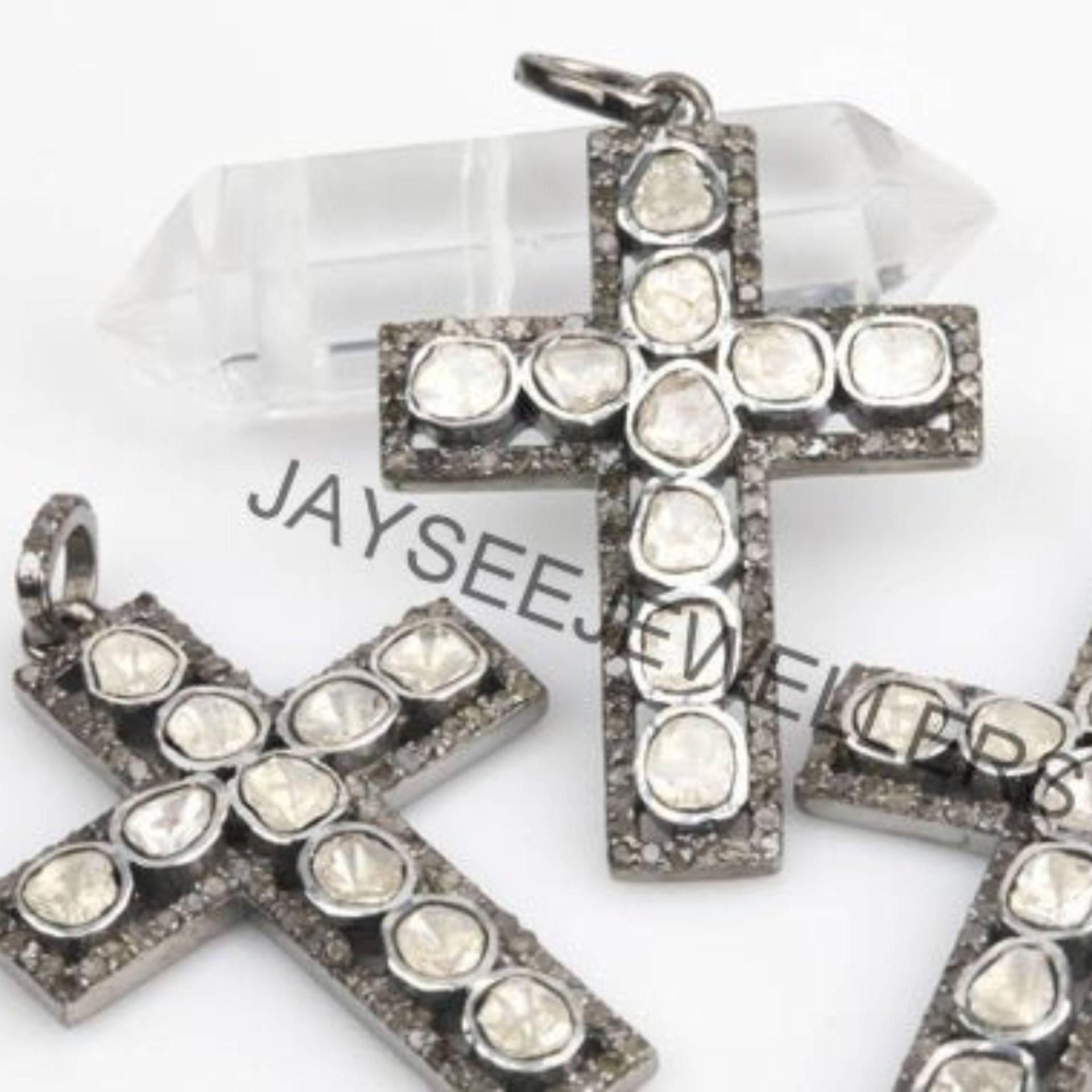 Polki Anhänger, Kreuz 925 Sterling Silber Jesus Christus Diamant Holly Religiöses Anhänger Geschenk Für Sie von Jayseejewellers