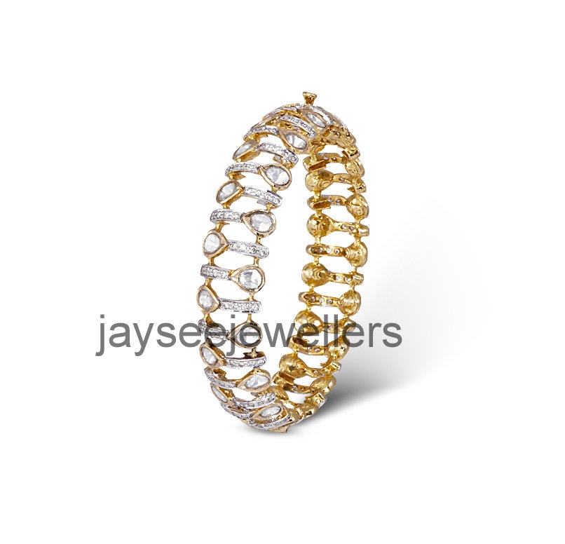 Polki Bangle, Diamant Armreif, 925 Sterling Silber Valentine Schmuck 1 Stück Handgemachte Frauen Geschenk Für Sie Im Angebot von Jayseejewellers